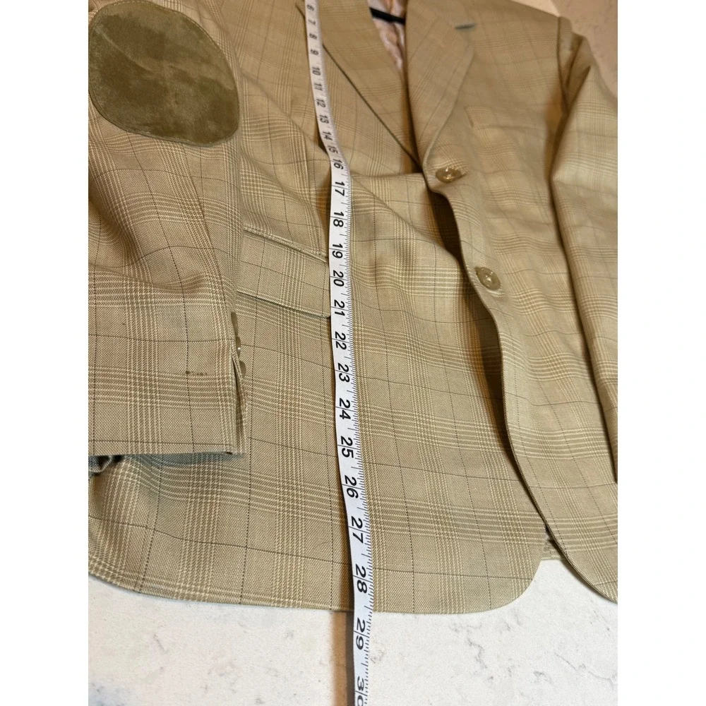 Tariq Fitwell‎ Tailors Mens Tan Glen Plaid Blazer Elbow Patches Bespoke 42R
